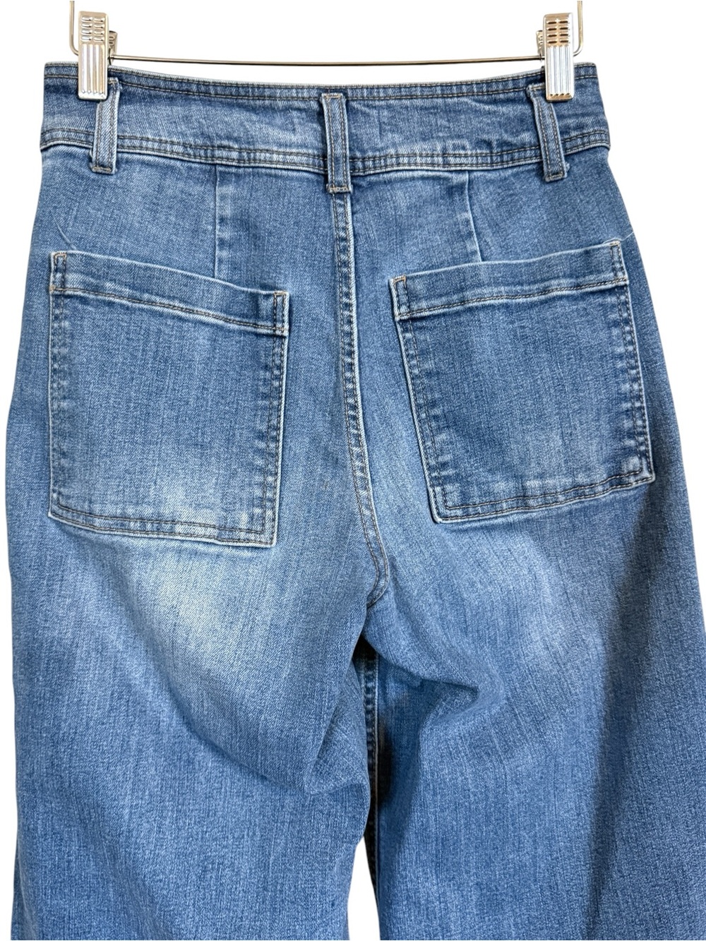 OAT New York Wide Leg Jeans Women’s Size 4/27 Medium Wash Raw Hem Patch Pocket - Picture 5 of 12